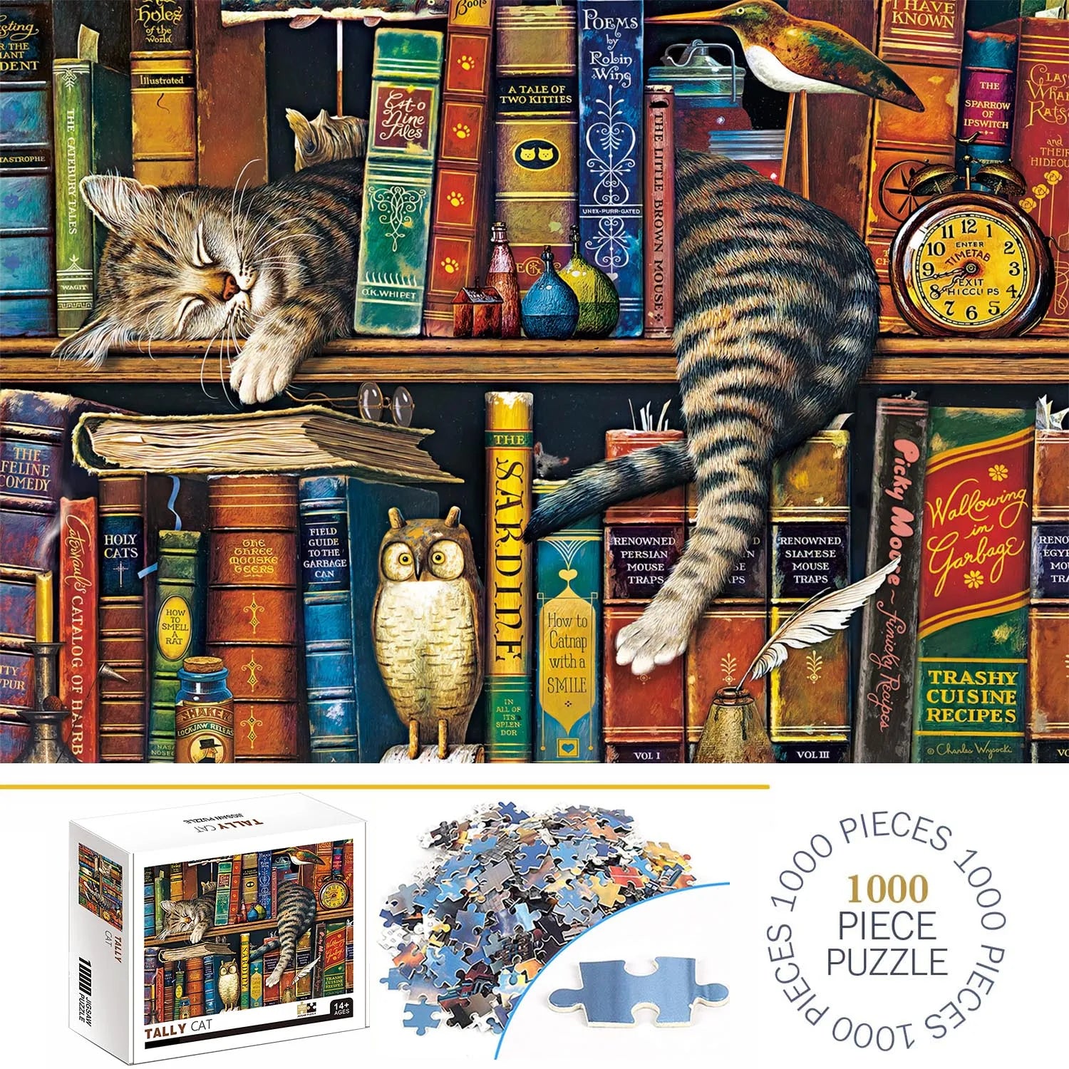1000 Pieces Tally Cat Jigsaw Puzzles for Adults Home Decor Games Family Fun Floor Puzzles Educational Toys for Kids